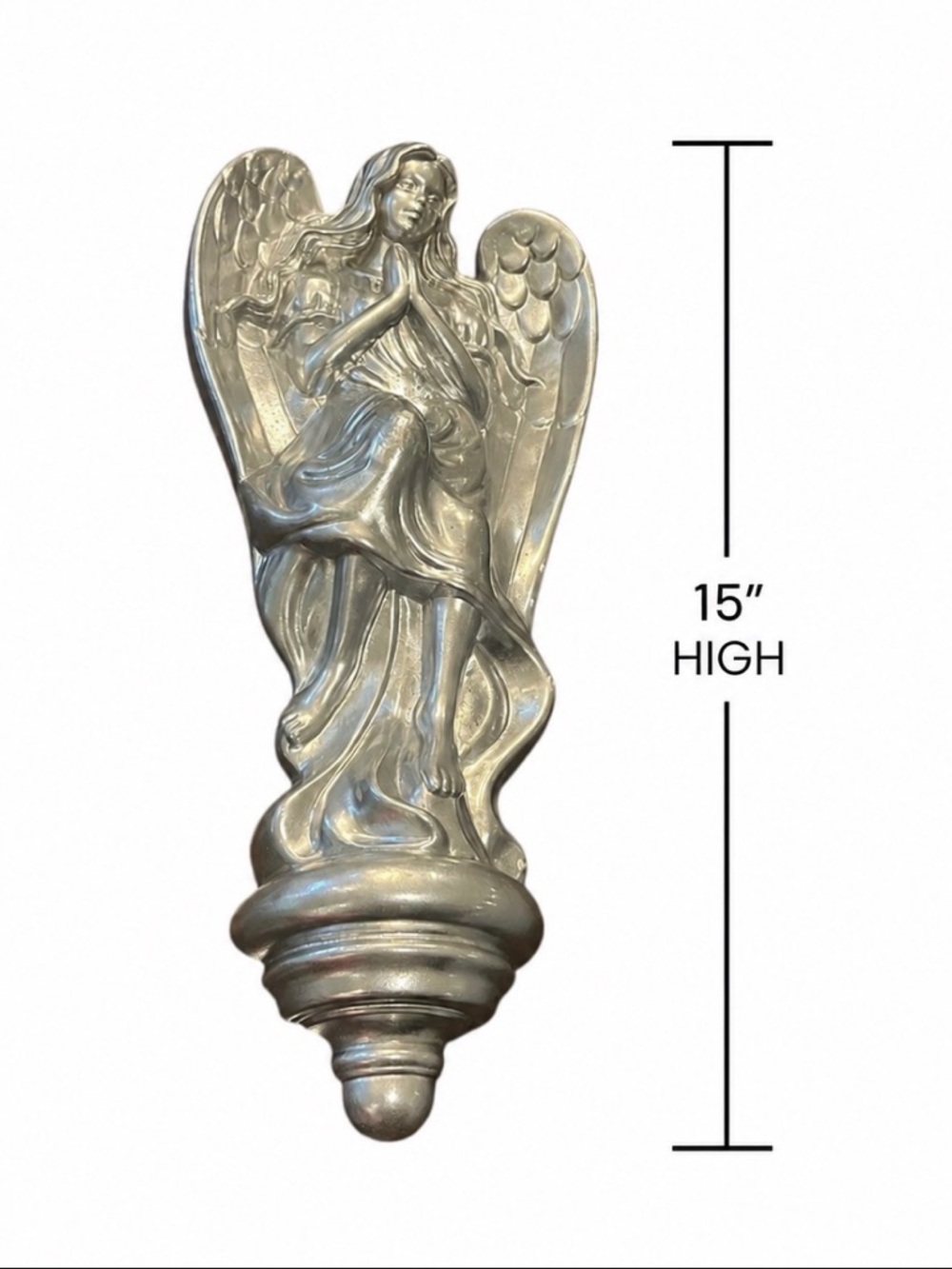 ANGEL Silver Ceramic 15" Wall Decor Christmas Seasonal Shrine Prayer Memorial